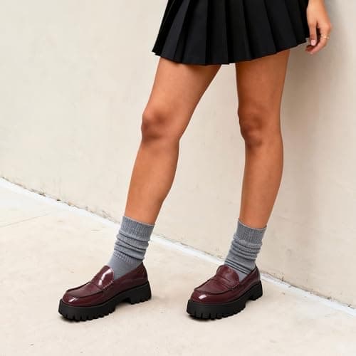 DREAM PAIRS Loafers for Women Platform Chunky Penny Loafer Lug Sole Comfortable Slip On Dressy Casual Work Business Office Shoes,Size 7.5,Burgundy,SDLS26006W - Thumbnail 3