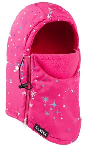 Labeol Kids Balaclava Ski Mask, Point Rose Red Waterproof Winter Waterproof Thick Warm Fleece Face Cover with Adjustable Zippers for Boys Girls