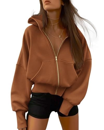 BTFBM Hoodies For Women Spring Clothing 2026 Long Sleeve Zip Up Fleece Fashion Sweatshirts Jacket Y2K Hoodie Fall Fashion(Brown, Large) - Image 1