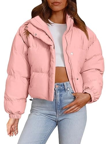Imily Bela Womens Cropped Puffer Jackets Long Sleeve Stand Collar Coats Quilted Zipper Outerwear - Image 1