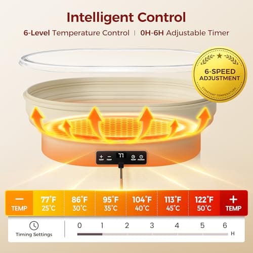 4L Heating Sourdough Bread Proofing Basket Set – 14" Oval Silicone Banneton Bread Proofing Basket with Upgraded Timer & 6 Temp Settings 77-122°F, Foldable Proofing Bowl for Dough Rising - Thumbnail 2