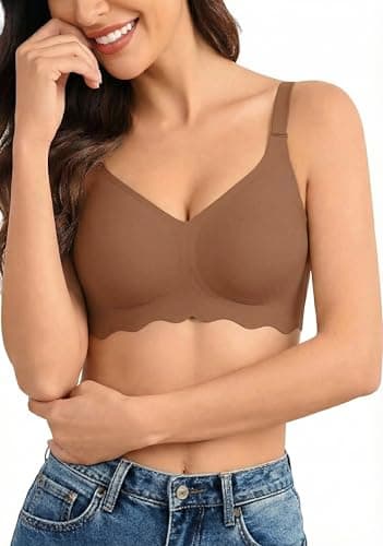 Avidlove Bras for Women No Underwire Full Coverage Bralettes Seamless Everyday Bra V Neck T Shirt Brassiere Coffee XXL