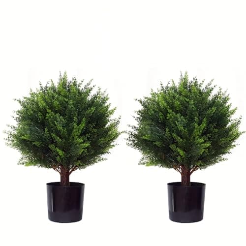 Artificial Cedar Tree - 2pcs Faux Shrub Plants, Hand Trimmed, UV Resistant, Low Maintenance, Suitable for Indoor and Outdoor Decoration (16.5 inches) - Image 1