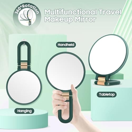 B Beauty Planet 40X Magnifying Mirror, Hand Mirror with Handle, Double Sided Hand Mirror with 40X/1X Magnification, Travel Essential Portable Foldable Makeup Mirror for Precision Makeup Green - Thumbnail 5