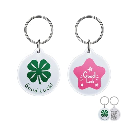 QR Code Pet ID Tags for Dogs & Cats Luck Charm Design, QR for Instant Location Alerts, Modifiable Profile & Emergency Contact, Dog Charms for Collar, Keychain (2 Pack) - Image 1
