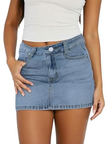 JEKAOYI Womens Denim Skirt Mini Stretch Casual Jean Skirt Zip Fly Y2K Cute Skorts for Women with Pockets Light Blue - Image 1