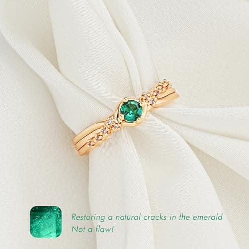 Valloey Rover Remerald Rings for women 14K Gold Plated Dainty Fake Emerald Cut Rings for Women Cubic Zirconia Fake Engagement Rings Cute Green Ring for Women Gold Jewelry Trendy Size 6 - Thumbnail 4
