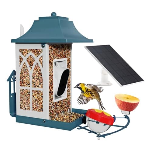 Smart Bird Feeder with Camera & Solar Panel，4.6LB Large Capacity Metal Smart Bird Feeders, Video Watching AI 1080P Wireless Camera with Auto Capture Videos & Motion Detection Camera Light Blue - Image 1