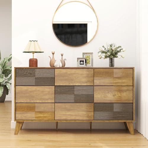 SIDUCAL 9 Drawer Dresser for Bedroom, 55'' W Modern Fluted Dressers TV Stand with Handleless, Wood Tall Dressers Storage Organizer, Wide Chest of Drawers for Bedroom, Dresser for Living Room - Thumbnail 3