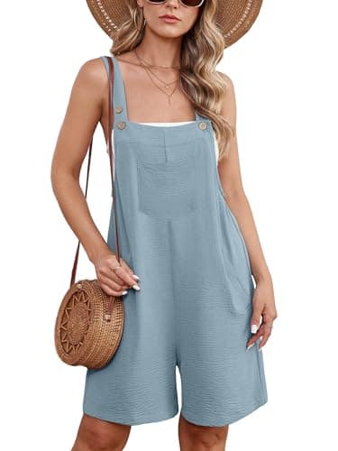 Moodclo Womens Romper Misty Blue 2X-Large Casual Loose Sleeveless 2025 Summer One Piece Outfit Short Jumpsuit Overall Outfits & Pockets - Image 1