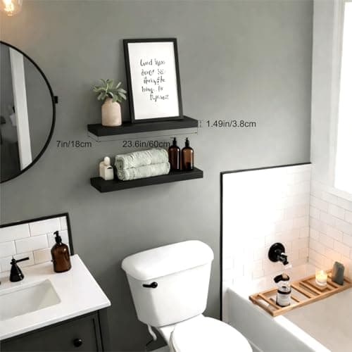 Modcraft Floating Shelves for Wall 24 Inch (Set of 2), 7.1" Deep Wide Wall Mounted Shelf for Bathroom Organizer Over Toilet, Modern Wood Storage Shelving for Bedroom Kitchen Living Room, Black - Thumbnail 4