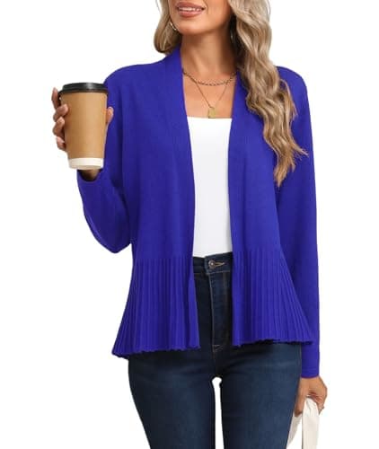 CZYINXIAN Women's Casual Long Sleeves Cropped Cardigan Trendy Open Front Knit Cardigans Outwear(Royal Blue, Large) - Image 1
