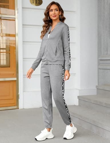 Totatuit Womens Full Zip-Up Tracksuit Set Long Sleeve Casual Jogging Suits Workout Gym 2 Piece Outfits with Pockets Grey XX-Large - Thumbnail 4
