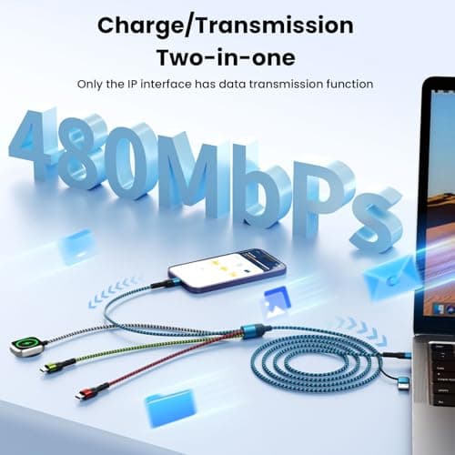 Jogrytece Travel Essentials,USB A/C 4 in 2 Multi Charging Cable for i Watch Charger/Type C Charger/IP Port,Travel Chargers for Multiple Devices, Portable Designed for iWatch &iPhone 17-12 5FT - Thumbnail 4
