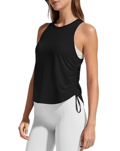 G4Free Yoga Tank Tops for Women Lightweight Ruched Side Gym Muscle Top Stretchy High Neck Work Out Athletic Tanks (Black,XL) - Image 1