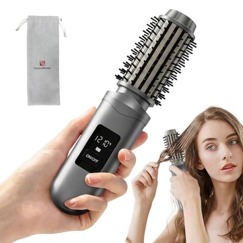Cordless Hair Straightener Brush, Mini Hair Curling Iron Brush with 3 Temprature Controls, Anti-Scald Rechargeable Hair Curler with LCD Display, Anti-Frizz, Fast Heating for Styling & Travel - Image 1