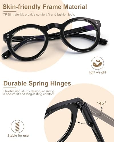 Bossace 2 Pack Round Blue Light Glasses for Women, TR90 Computer Glasses with Spring Hinge for All-Day Comfort, Anti UV Glare & Eyestrain - Thumbnail 4