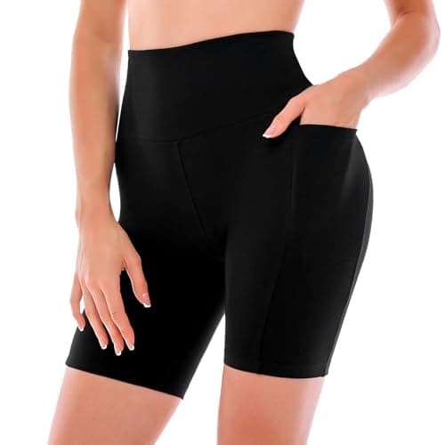 Ipletix Biker Shorts with Pockets for Women - 6'' High Waisted Womens Yoga Gym Athletic Running Workout Shorts Black SM - Image 1