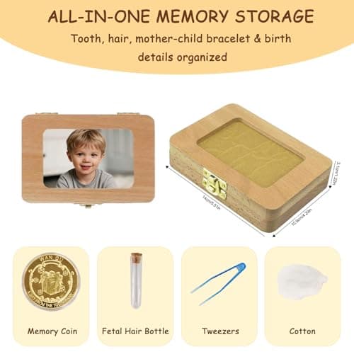 Tooth Fairy Tooth Holder, Handcrafted Natural Wood Storage Box with Fairy Gold Coin, Ideal for Baby Teeth Umbilical Cord Lanugo, Odorless Non-toxic Keepsake Organizer for Lost Teeth Preservation - Thumbnail 3