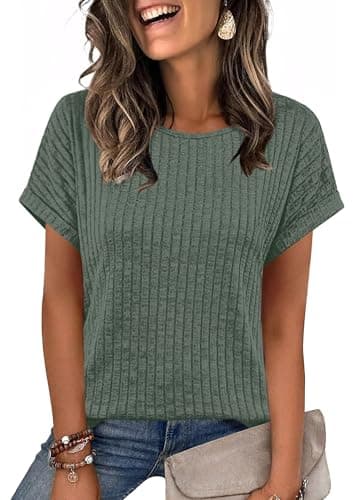 WIHOLL Summer Tops for Women 2026 Trendy Vacation Travel Cruise Outfits Resort Wear Casual Dressy Short Sleeve Shirts Loose Fit Cute Spring Break Clothes Green L - Image 1