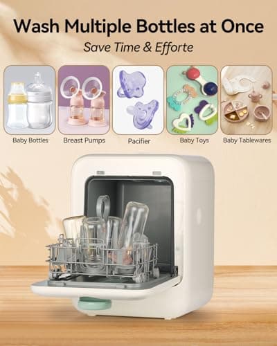 ICUIRE Baby Bottle Washer and Sterilizer and Dryer, 131-167°F High Temperature Sterilize for Baby Stuff, 3.2L Water Tank to Clean Bottles, Pump Part &Pacifiers&Bowl, Newborn Parents One-Hand Operation - Thumbnail 5
