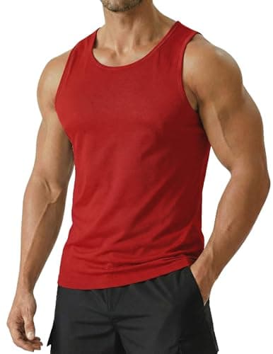 PINSPARK Mens Athletic Tank Tops All Day Comfort Sleeveless Shirts Quick Dry Breathable Workout Gym Sports Vest Summer Tee Red - Image 1