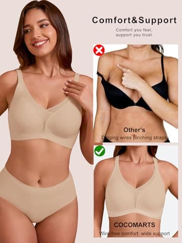 COCOMARTS Jelly Bras for Women No Underwire Push Up Deep V Mesh Comfort T Shirt Bralette Wireless Seamless Everyday Bra Nude 3X-Large - Thumbnail 5