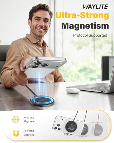 WayLite 25W Wireless Charger for MagSafe, Magnetic Fast Charging Pad for iPhone 17/16/15/14/13/12 Series & AirPods, Strong Magnet, Portable Wireless Charger for Travel Home Office (Black, 10FT) - Thumbnail 3