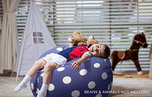 Aubliss Stuffed Animal Storage Bean Bag Chair Cover (No Beans), Stuff and Sit Storage Bean Bag for Kids Toy Storage, Medium 32"-Canvas Dot Navy - Thumbnail 6