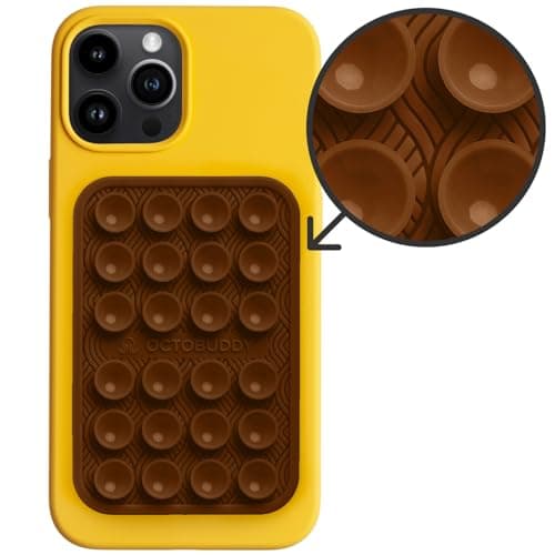 OCTOBUDDY Textures Wave - Silicone Suction Phone Case Adhesive Mount - Hands-Free Grip with 24 Suction Cups for Videos & Selfies - 2.6" x 3.9", Chocolate - Thumbnail 2