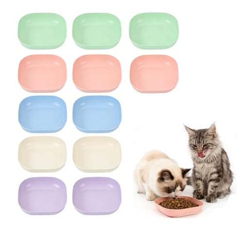 [12 Pack] Cat Bowls, 5.5in Whisker Friendly Cat Dishes for Dry Wet Food, Shallow Wide Kitten Food Bowls and Water Bowl, Durable Flat Wheat Straw Plastic Pet Bowls for Nervous Indoor Outdoor Cats - Image 1