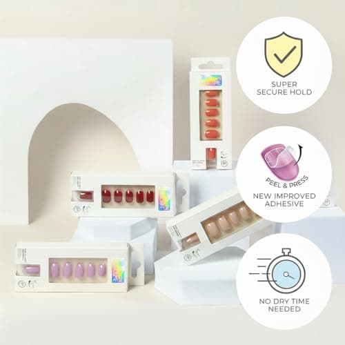 White Press On Nails Short Square - No Glue Natural Elegant Acrylic Fake Nail Design for Everyday or Wedding, Easy to Apply & Remove, 24 Nails in 12 Sizes with File - Thumbnail 4