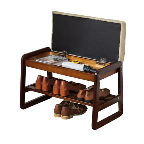 latifolia Solid Wood Bench, Entryway Shoe Bench with Cushion, Flip-Open Storage Compartment, 2-Tier Shoe Organizer(Grey,21.65''L) - Image 1