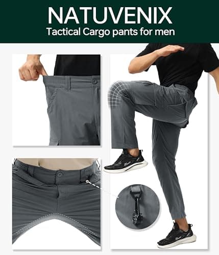 NATUVENIX Tactical Pants for Men, Ripstop Lightweight Cargo Work Pants for Men Water Resistant Mens Hiking Pants Outdoor Grey - Thumbnail 6