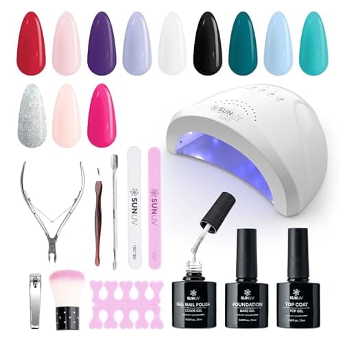SUNUV Gel Nail Polish Kit with UV Light, 23 Pcs Gel Nail Kit Four Season, 12 Colors Polish Set with Base Glossy Top Coat, Manicure Tools Home Salon Gift for Women Teens Girls, Starter Kit - Image 1