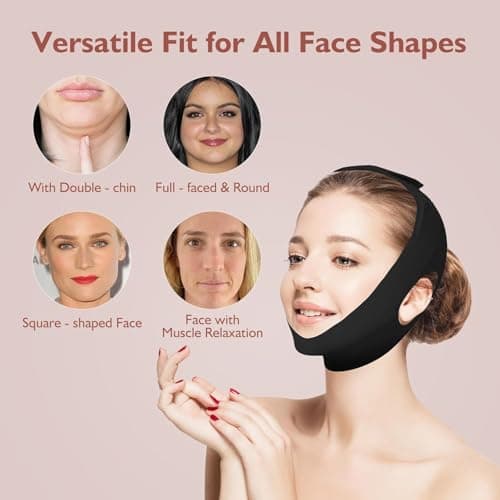 Jawline Shaper Chin Strap for Sleeping, Reusable V-Line Mask for Women Face Lifting Made w/Electric-Hot-Press Tech for Skin-Friendly & Breathable Cooling Fabric (Black, One Size) - Thumbnail 6