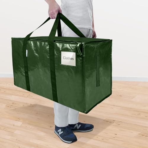 TICONN 6 Pack Extra Large Moving Bags Heavy Duty with Zippers & Carrying Handles, Durable Storage Bags Moving Boxes for Closet Organizers and Storage (6 Pack, Olive) - Thumbnail 2