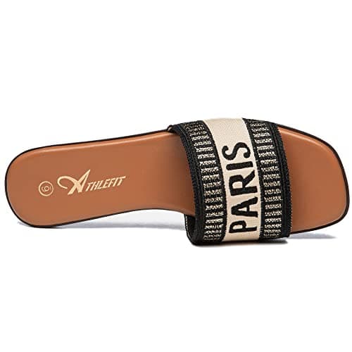 Athlefit Women's Slides Summer Fashion Slip On Flat Sandals Dressy Black Multi Size 6 - Thumbnail 4