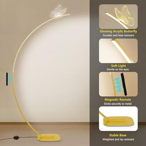 Modern Butterfly Arc Floor Lamp - Dimmable 2000 Lumens Arched Floor Lamp with Remote Control, 3 Color Modes & Foot Switch, Elegant Arc Floor Lamps for Living Room, Bedroom, Office Decor (Gold) - Thumbnail 4