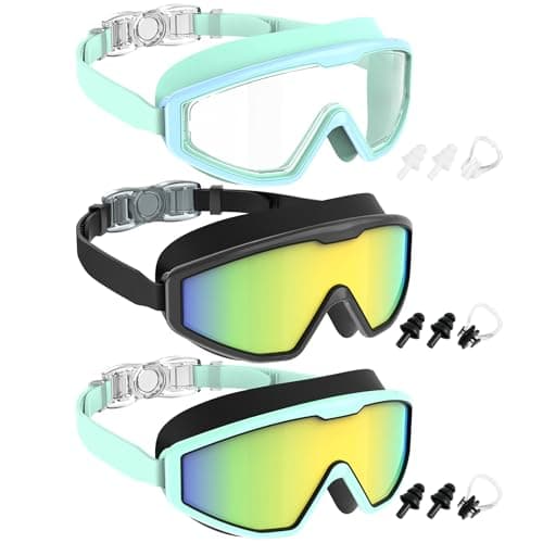 NSSIW Swim Goggles Swimming Kids-Goggles: Anti Fog No Leak with Nose Clip Earplugs for Girls Boys Youth 6-14 3 Pack - Image 1