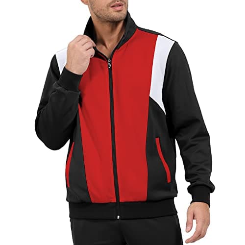 Sun Lorence Men's Tracksuits Casual 2 Piece Sweatsuits Sets Full Zip Track Suits Mens Athletic Running Jogging Sweat Suits Men Black Red Small - Thumbnail 2