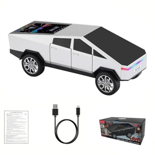 WS-580 Cybertruck Portable Bluetooth Speaker, Replica Car with Display Screen, HD Sound, TWS Pairing, FM Radio, Built-in Mic, Remote Selfie Control, LED Party Light, Gift for Car Lovers (Silver)