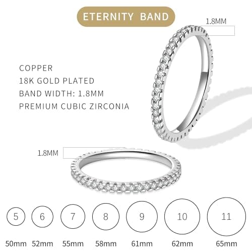 Silver Rings For Women, 18k White Gold Plating And Featuring Round Cubic Zirconia (Cz) Stones, These Stackable Rings Make Exquisite Thoughtful Gifts Special Occasions Such As Birthdays And Weddings - Thumbnail 6