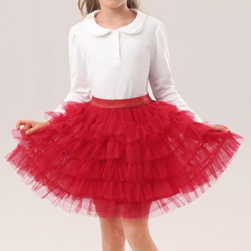Stelle Red Tutu Skirt 5 Layered Girls Kids Mini Length Fluffy Tutu Stage Performance Costume(Red,2-3Y) - Thumbnail 2
