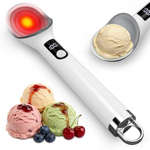 Vabaso Heated Ice Cream Scoop Rechargeable, Electric Ice Cream Scooper with LED Display, Dishwasher Safety, 2600mAh Removable Battery, Heats to 158°F for Hard Ice Cream - Easy for Seniors & Kids - Image 1