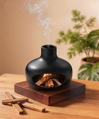 Kitcroet Palo Santo Holder - Modern Chiminea Incense Burner for Yoga, Meditation, and Anxiety Relief - Wood Sticks Dish, Sage Ash Catcher, Smudge Bowl, Cone Burner - Cauldron - Image 1