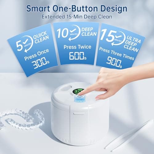 45kHz Ultrasonic Retainer Cleaner Machine, 200ML Dental Deep Cleaning Pod for Dentures, Aligners, Invisalign, Mouth Guards, Night Guards, Jewelry, Toothbrush, 5/10/15 Mins Timer - Thumbnail 5