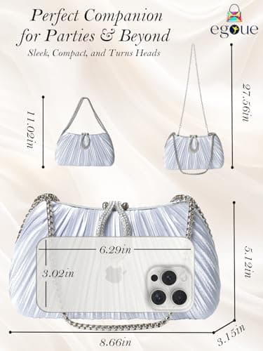 Silver Clutch Purses for Women -Elegant Sparkling evening bags for Wedding Galas, Prom Nights, Cocktail Parties&Formal Events - Thumbnail 6