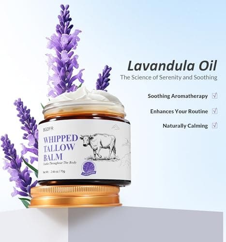 BGDFR Grass-Fed Beef Tallow Balm for Skin, Whipped Cream for Face, Natural Daily Moisturizing for Soft, Smooth Skin, Lavender - Thumbnail 5