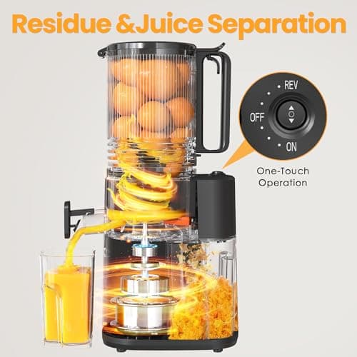 Cold Press Juicer, 5.5inch Wide Feed Chute Juicer Machine, Slow Masticating Juicer for Whole Vegetables & Fruits, Black - Thumbnail 5